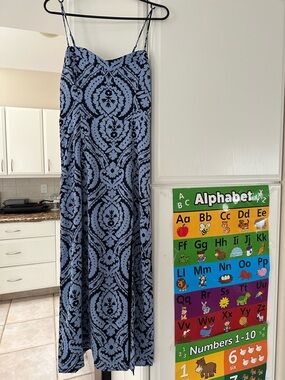 Abercrombie & Fitch Black and Light Blue Printed Spaghetti Strap Dress